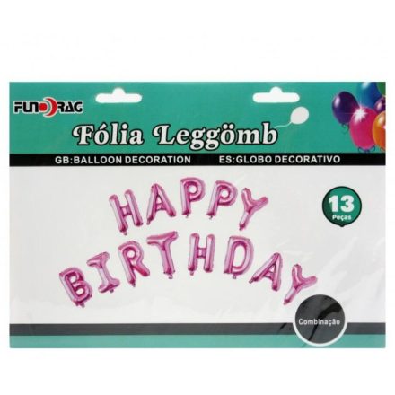 Lufi fólia szett Happy Birthday rózsaszín